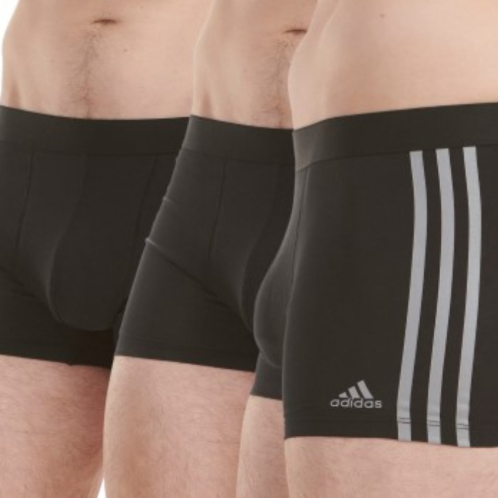 NWT Adidas Men's Active Flex Cotton 3-Stripe Trunks 3-Pack Black Large